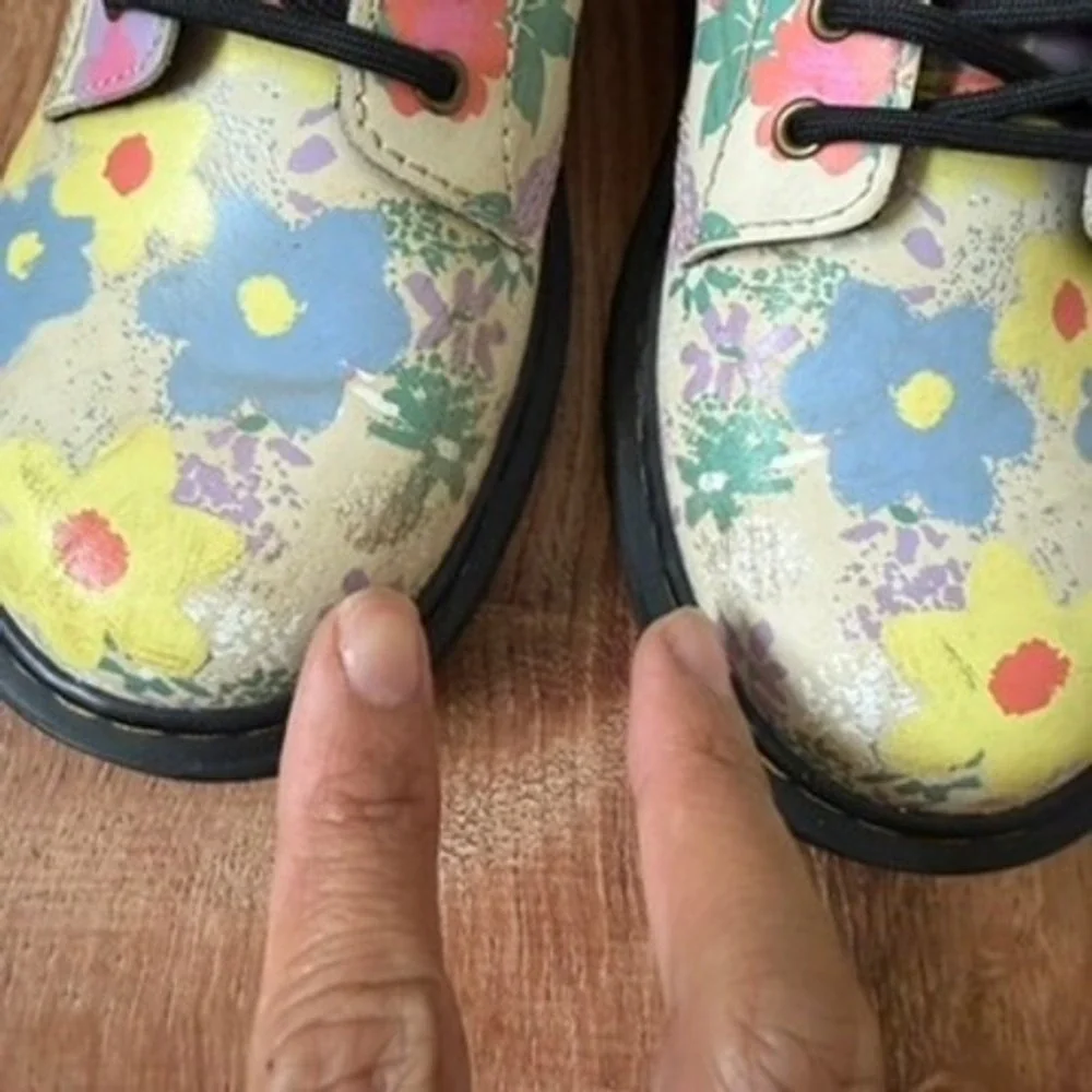 Dr Martens 1460 J Boots US 3 EU 34 Floral Leather Side Zip Lace Up Kids